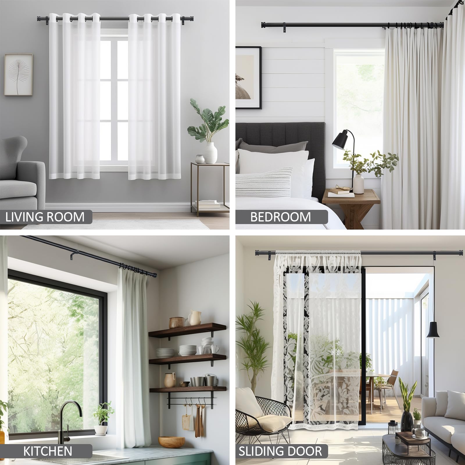 Truseren Black Curtain Rods for Windows 66 to 120 Inch, Modern 1 Inch Heavy Duty Window Drapery Rods With Simple End Cap Finials for Home Indoor,Ourdoors