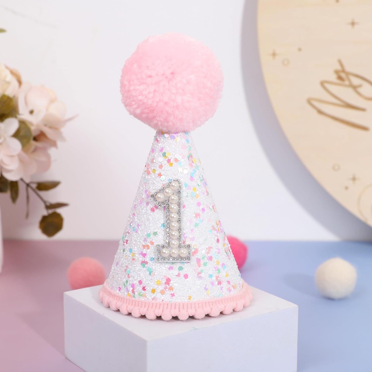 Pink 1st Birthday Hat - Confetti First Birthday Decor, Sprinkle Photo Prop - Image 5