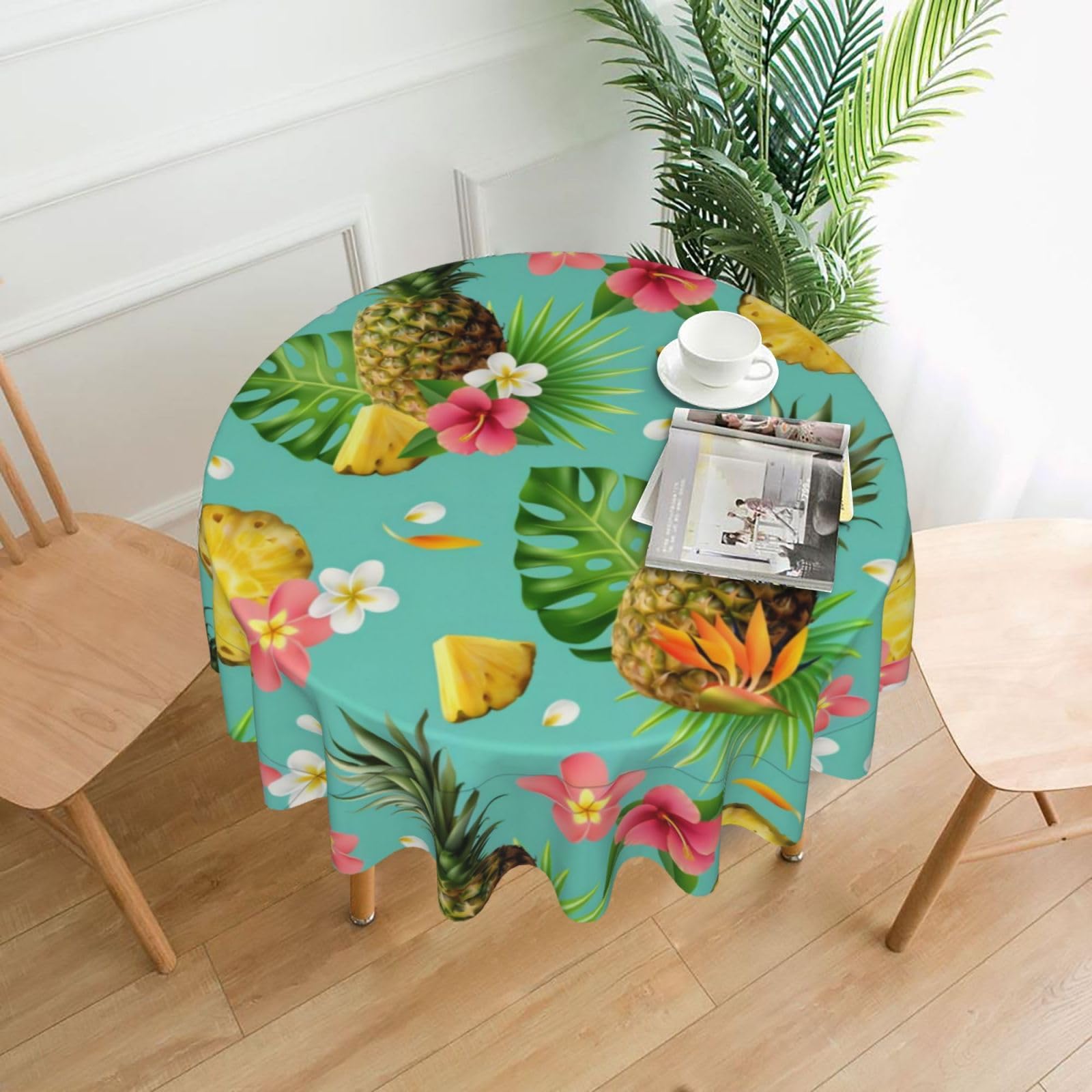 YYHHAOFA Tropical Pineapple Prints Round Decorative Tablecloth 60in - High-Grade Polyester Throw for Dining Tables, Parties, & Outdoor Events