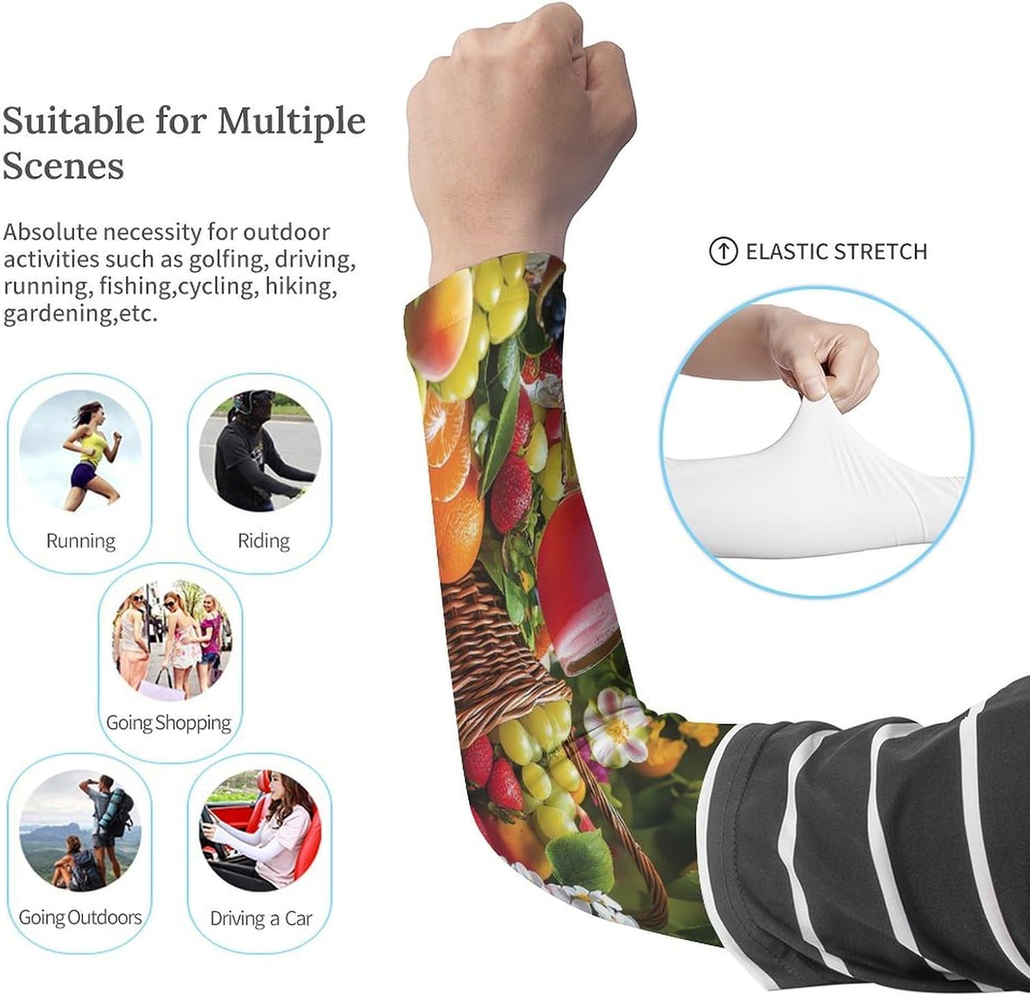 Flowers Fruits Arm Sleeves Sun Protection Sleeves Sports Cooling Arm Compression Sleeve for Men Women