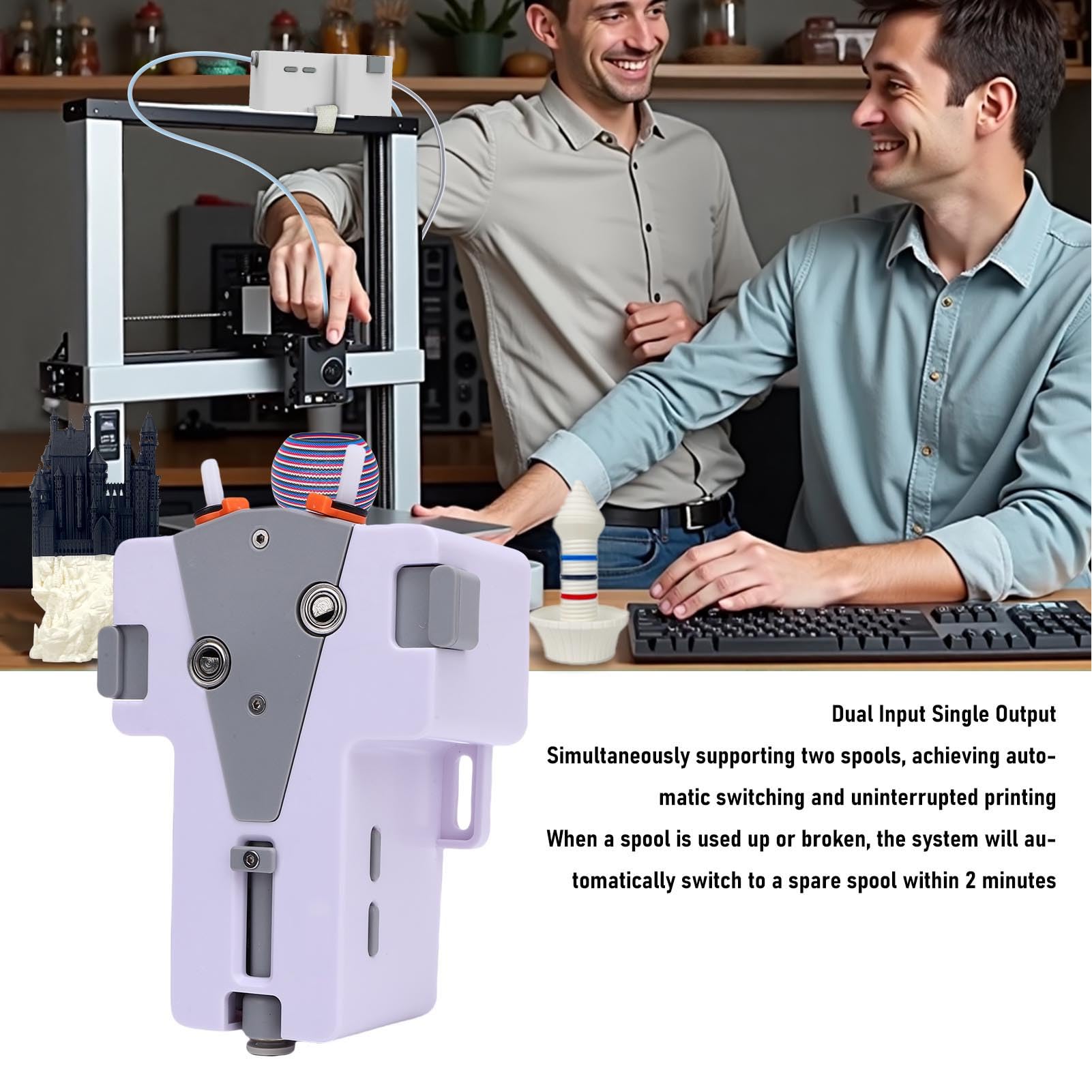 Diyeeni Bufor żarnika do Drukarki 3D, Podwójna Szpula z Automatycznym Podawaniem z żarnikiem 1,75 Mm, CrealityK1/K2 dla Ender-3 V3 dla BambuLabP1P/P1S/X1/X1C/H2D