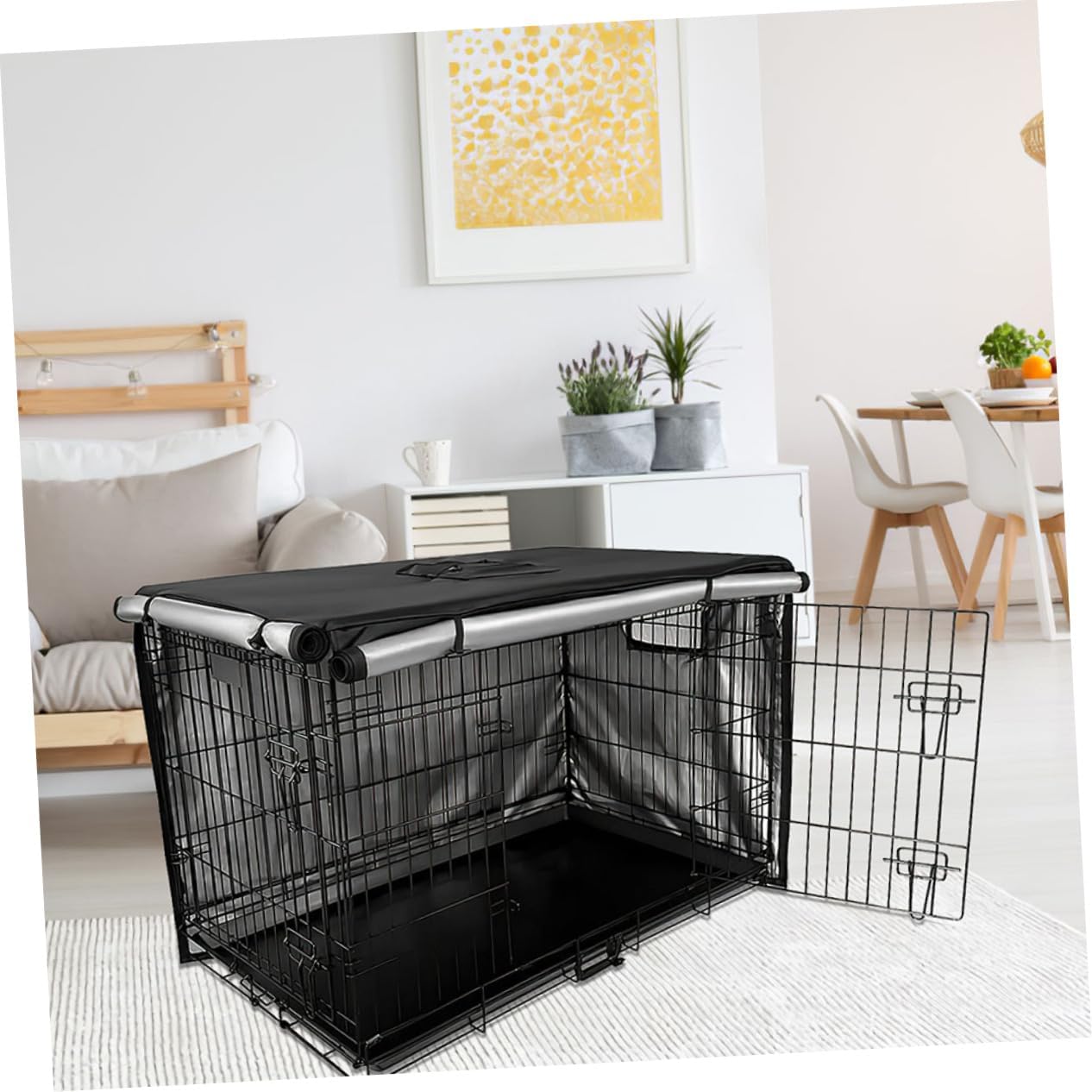 GANAZONO Dog Crate Cover Durable Oxford Protective Cover for Indoor Pet Cage Windproof Fit Two Openings for Privacy Comfort