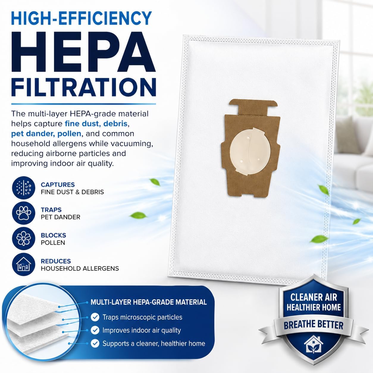 10Pack HEPA Vac Bag Compatible with Kirby F Style for Ultimate G Sentria&Avalir Series