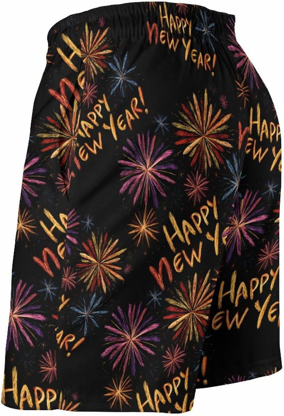 Happy New Year Fireworks Mens Swim Trunks Beach Swimming Board Shorts with Mesh Lining Athletic
