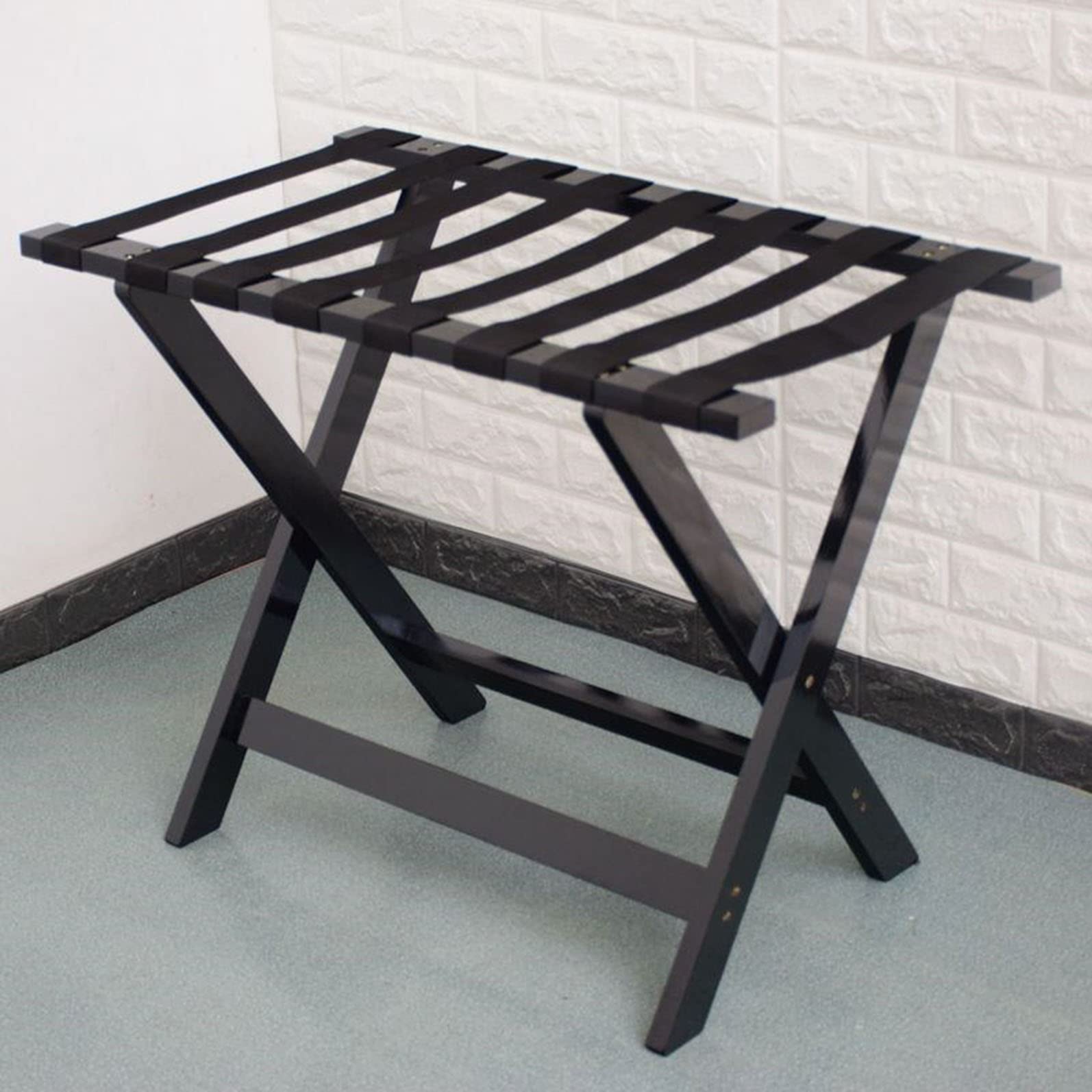 Porte-bagages hôtel pliable noir avec étagère de rangement vêtements et valises