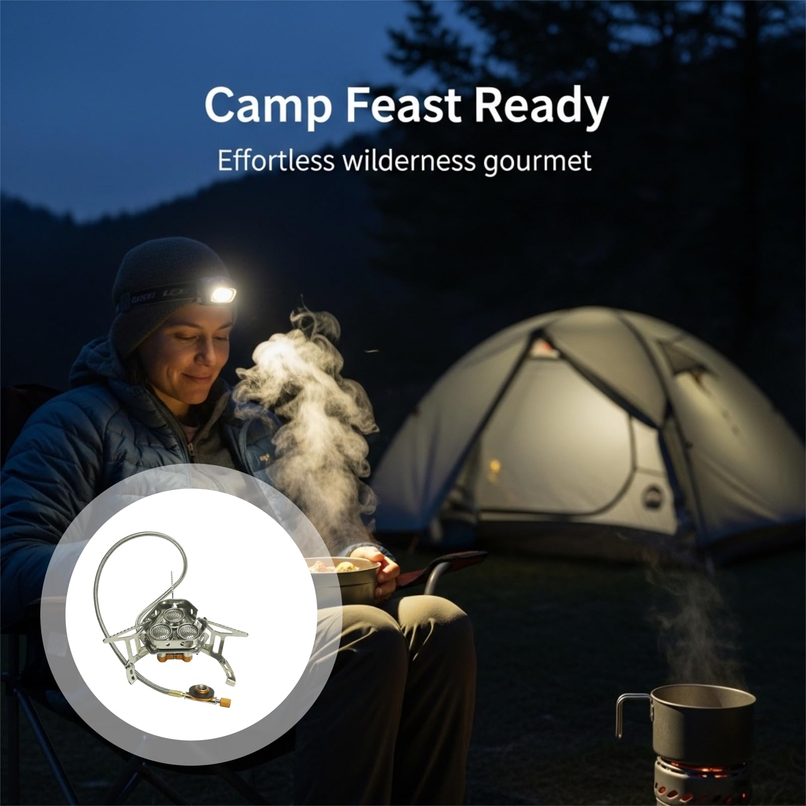 Réchaud à gaz de camping pare-vent, réchaud portable pliable pour extérieur, avec 3 buses, allumage électrique et flamme réglable, tuyau 39 cm pour randonnée, avec boîte de rangement