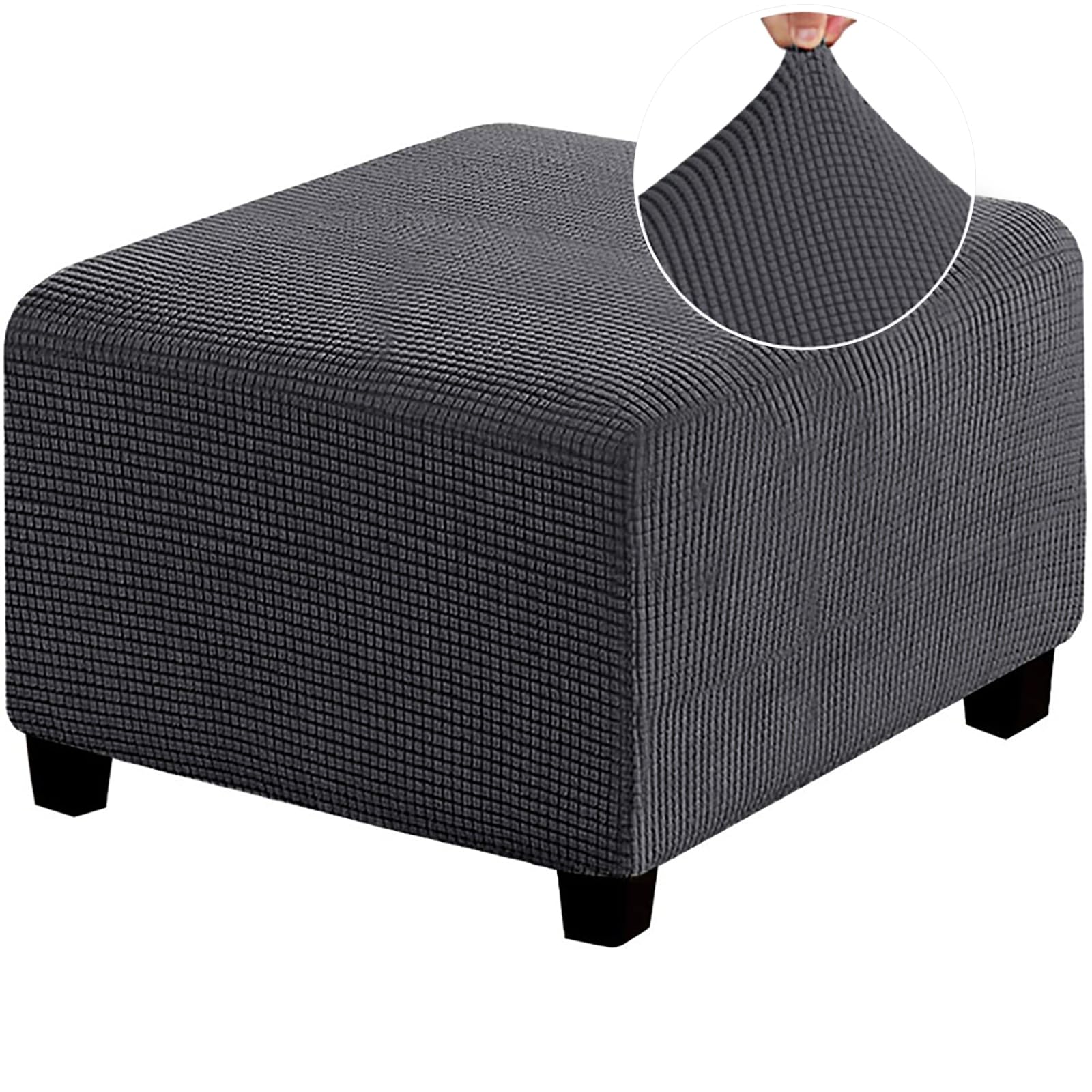 Pekrido Square Ottoman Cover, Stretch Ottoman Cover Washable Super Soft Universal pouffe cover with Elastic Bottom Anti-Slip Foot stool Jacquard Slipcovers,Dark Gray