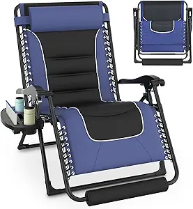 Slendor Oversized Padded Zero Gravity Chair, 29Inch XL Reclining Camping Lounge Chair with Large Cup Holder & Footrest, Reclining Patio Chairs Folding Recliner for Outdoor Indoor