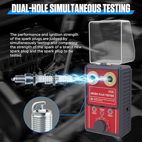 Miniatura 5 de Probador de bujías Probador de chispas de doble orificio 0  6000 rpm Probador de bobina de encendido de frecuencia ajustable con cubierta protectora