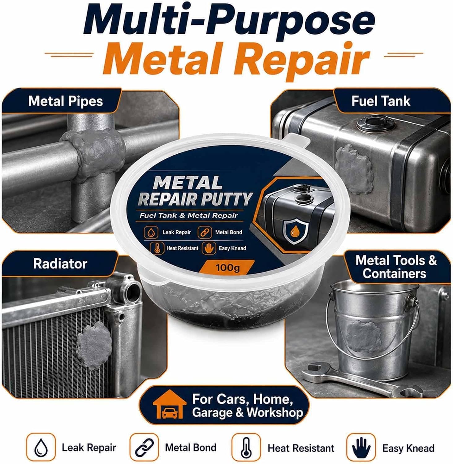 Metal Tank Repair Putty, Strong Adhesive Heat-Resistant Portable Sealer, Fo