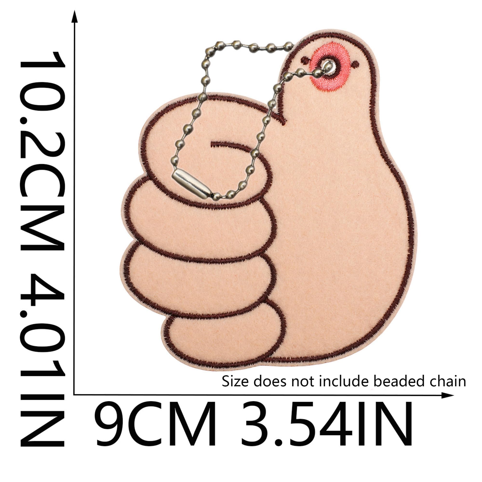 Naprasowanie w kształcie kciuka, naklejki z tkaniny DIY zawieszki bagażowe z łańcuszkiem kulkowym, filcowa podstawa w stylu INS zawieszki do torby, 9 cm x 10,2 cm
