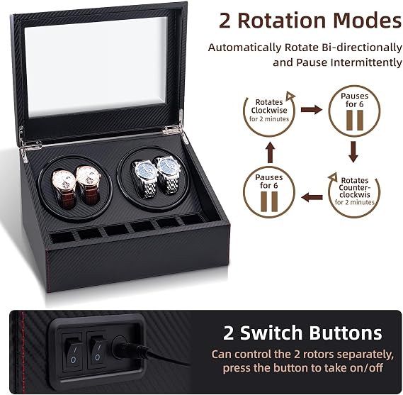 Mcbazel Automatic Watch Winder Box with 4 Watch Winder & 6 Extra Storage Space