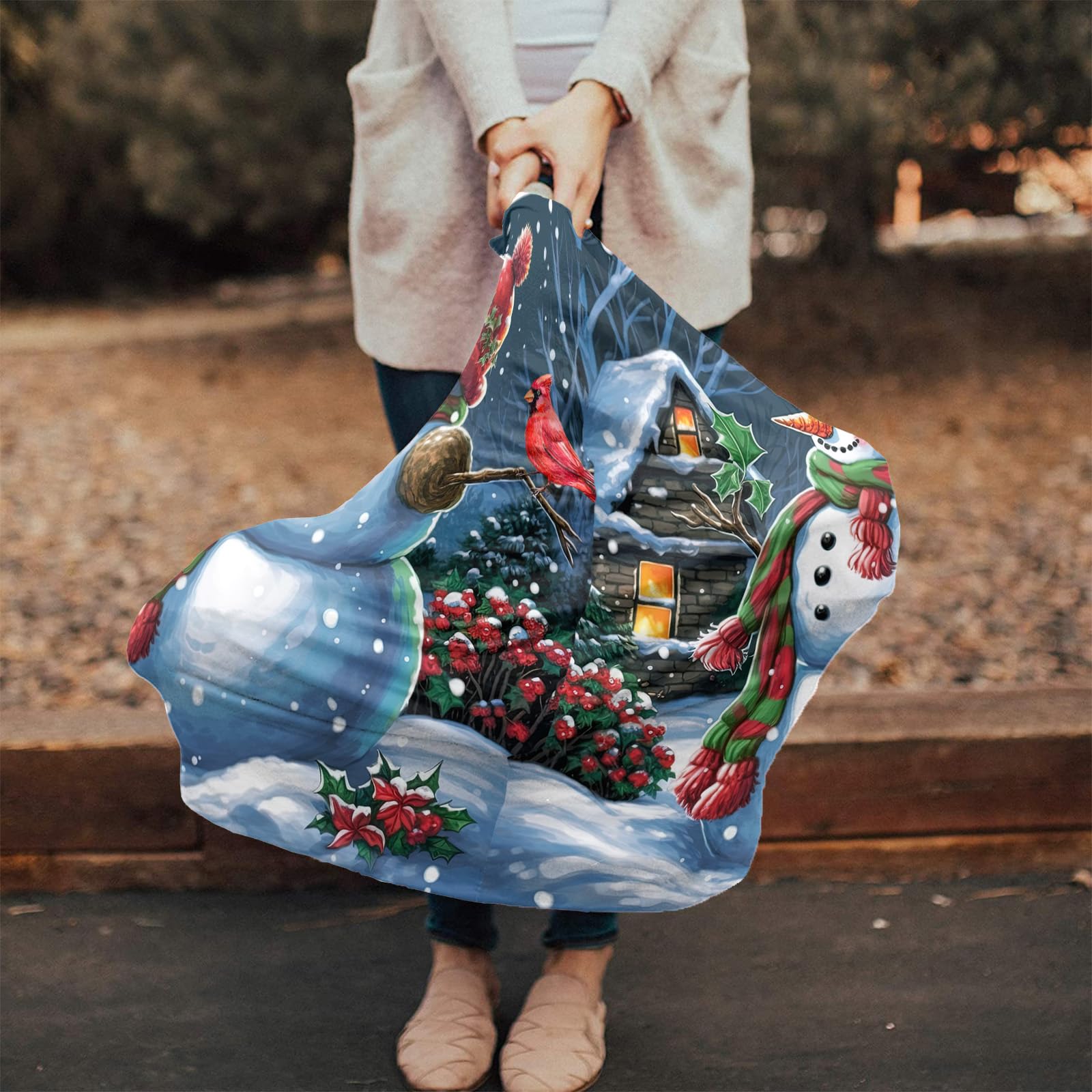 Nursing Cover for Breastfeeding Scarf, Snowman Christmas Cardinal Bird Flowers Baby Car Covers Super Soft Multi Use for Canopy Shopping Cart Cover Blanket Stroller Cover