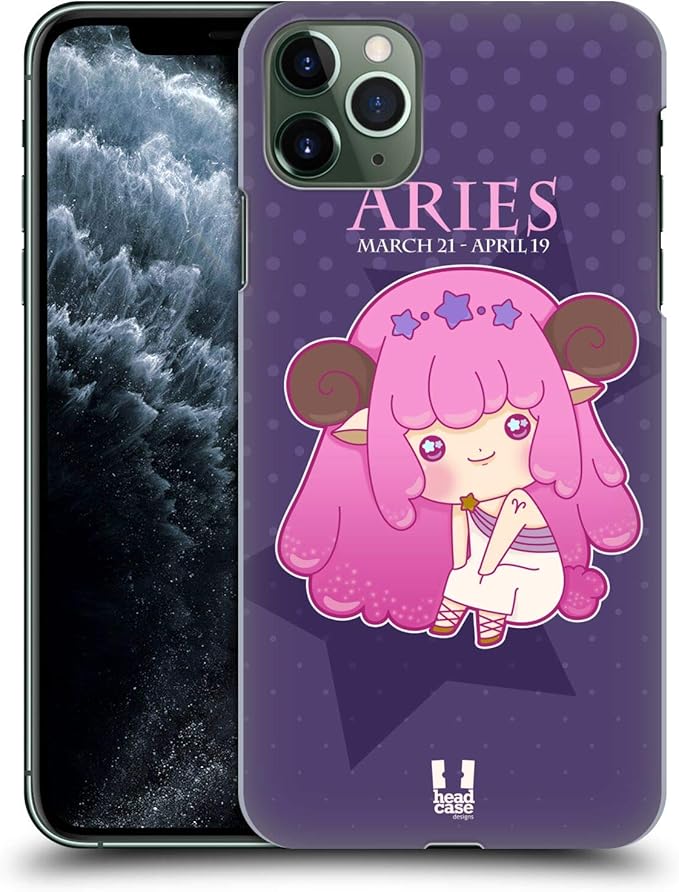Head Case Designs Aries Kawaii Zodiac Signs Hard Back Case Compatible with Apple iPhone 11 Pro Max