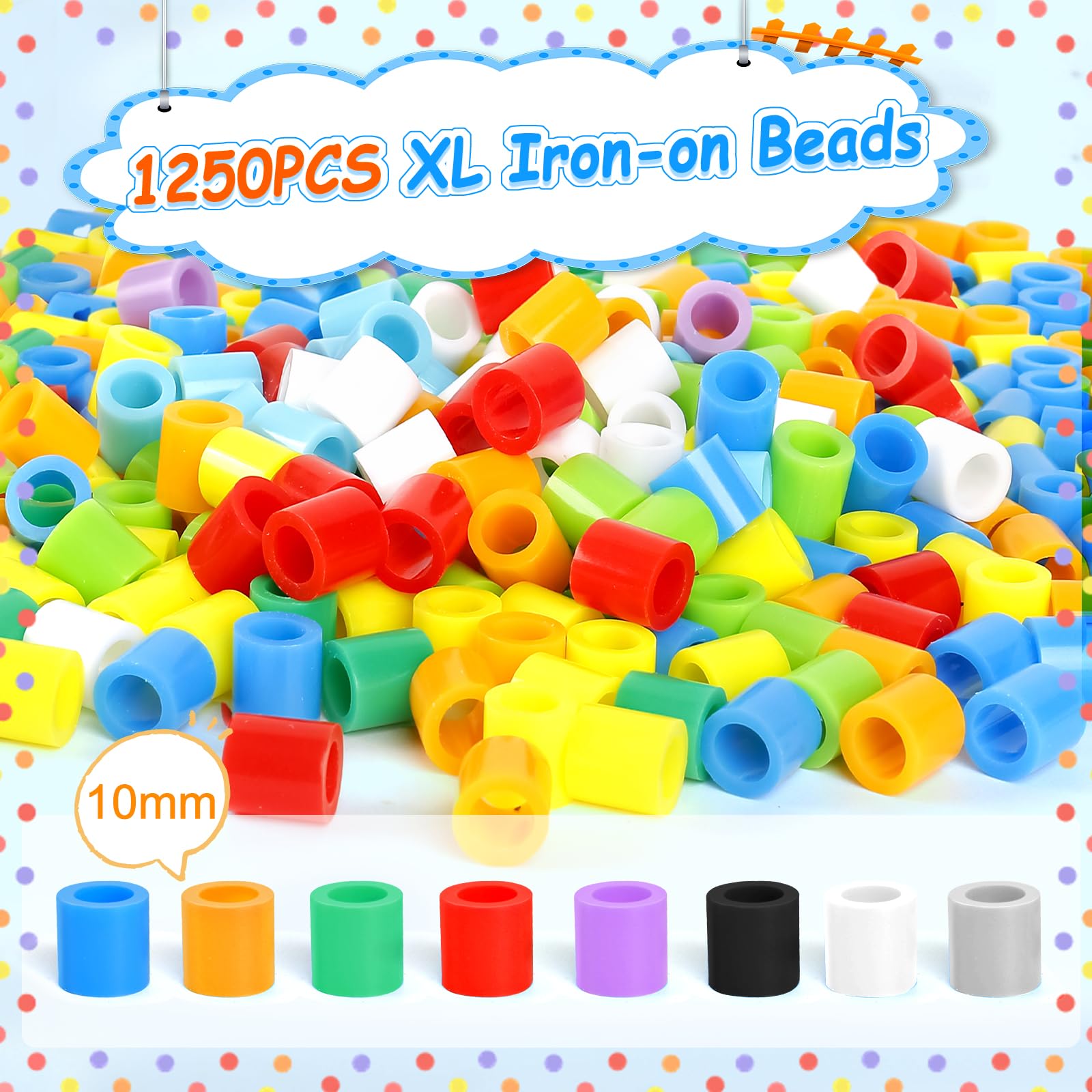Lot De 1250 Perles à Repasser De 10 Mm - 23 Couleurs - Taille