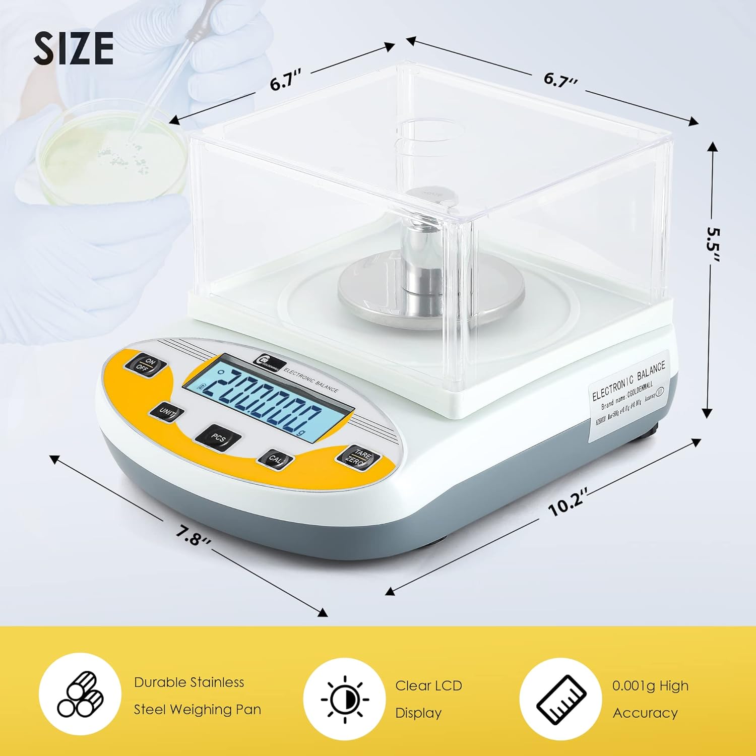 CGOLDENWALL Lab Scale 0.001g Laboratory Analytical Balance Digital Jewelry Weighing Scale 1mg Precision Electronic Scientific Scale Calibrated 110V (500g, 0.001g)