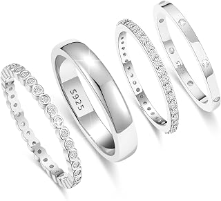 Dainty Stackable Gold Rings - 14K Gold Plated, Non Tarnish Cubic Zirconia Stacking & Thumb Knuckle Rings (4pcs Size 7-11)