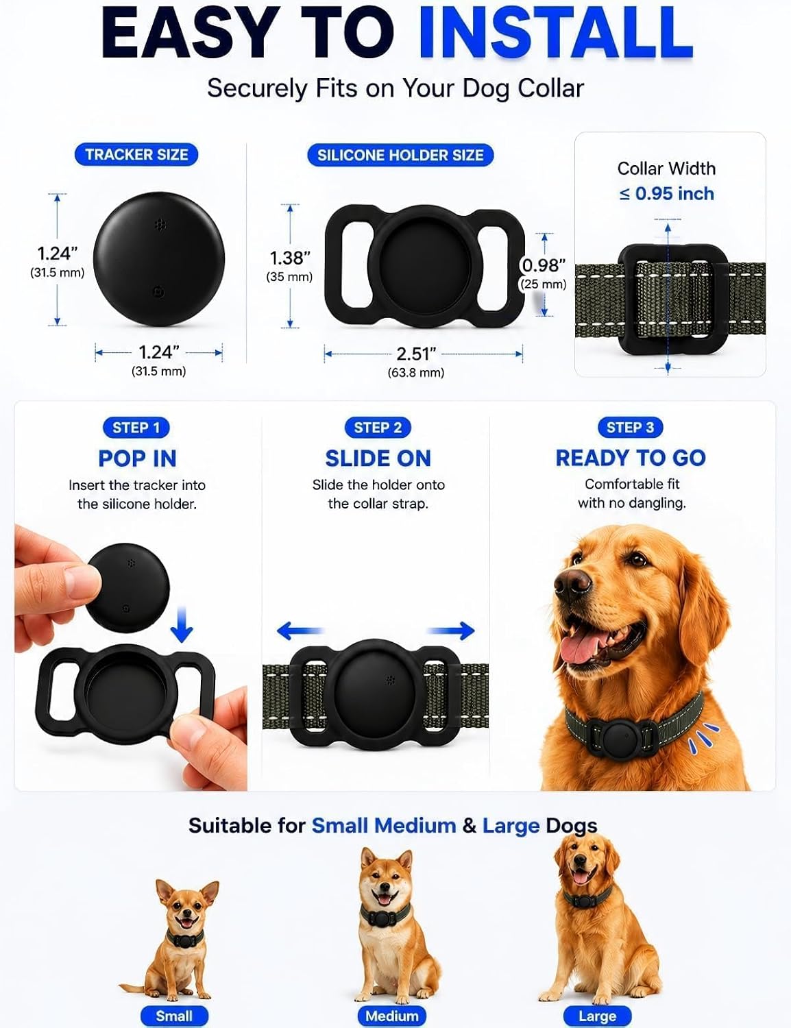 GPS Tracker for Dogs (iOS & Android), No Subscription Real-Time Tracking