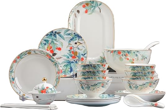 Fine Bone China Dinnerware Set, Porcelain & Ceramic Dinnerware Sets, Bone Stoneware & Ceramic Cookware Tableware Set Includes Dinner Plates|Spoons|Pasta Bowls 36PCS * 6-Person Set