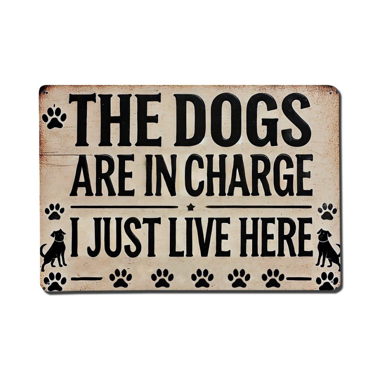 Jdfenggu Vintage The Dogs Are In Charge Retro Metal Tin Sign, Metal Poster For Bar, Home, Man Cave, Kitchen, Laundry Room Art Decor 8X12 Inch