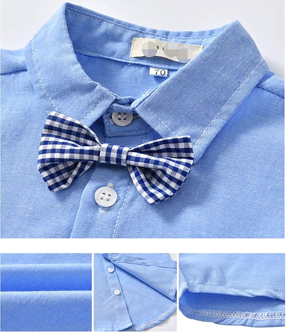Miniatura 3 de Traje de vestir para niños pequeños, conjuntos de ropa para bebés, camisas con corbatín, tirantes, pantalones, 4 piezas, trajes de caballero, trajes