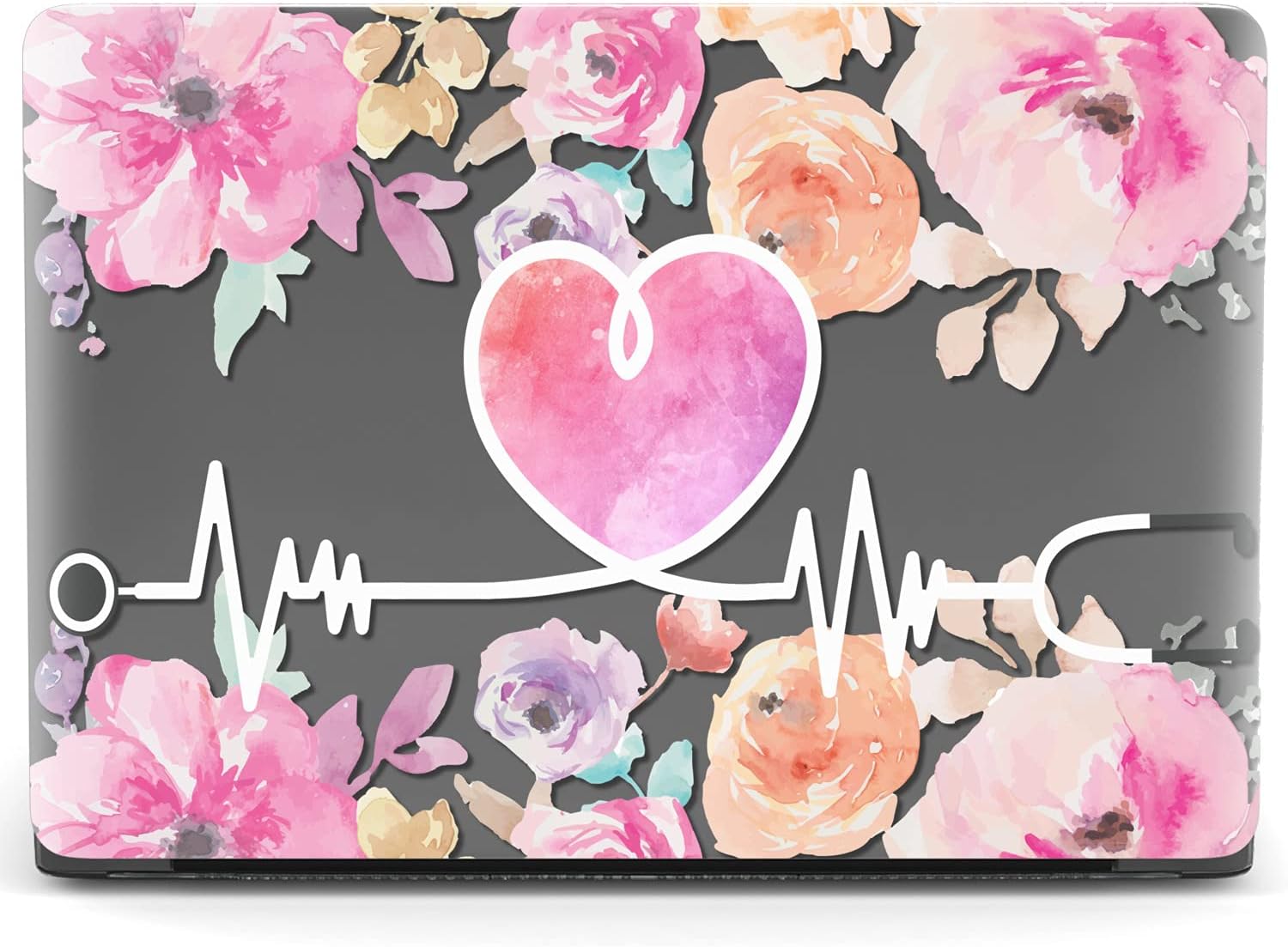 Mertak Hard Case Compatible with MacBook Pro 16 14 Air 15 13 inch M3 M2 M1 Mac 2024 2023 2022 2018 Flowers Nurse Pink Print Doctor Laptop Clear Floral Protective Medicine Cover Shell Heartbeat