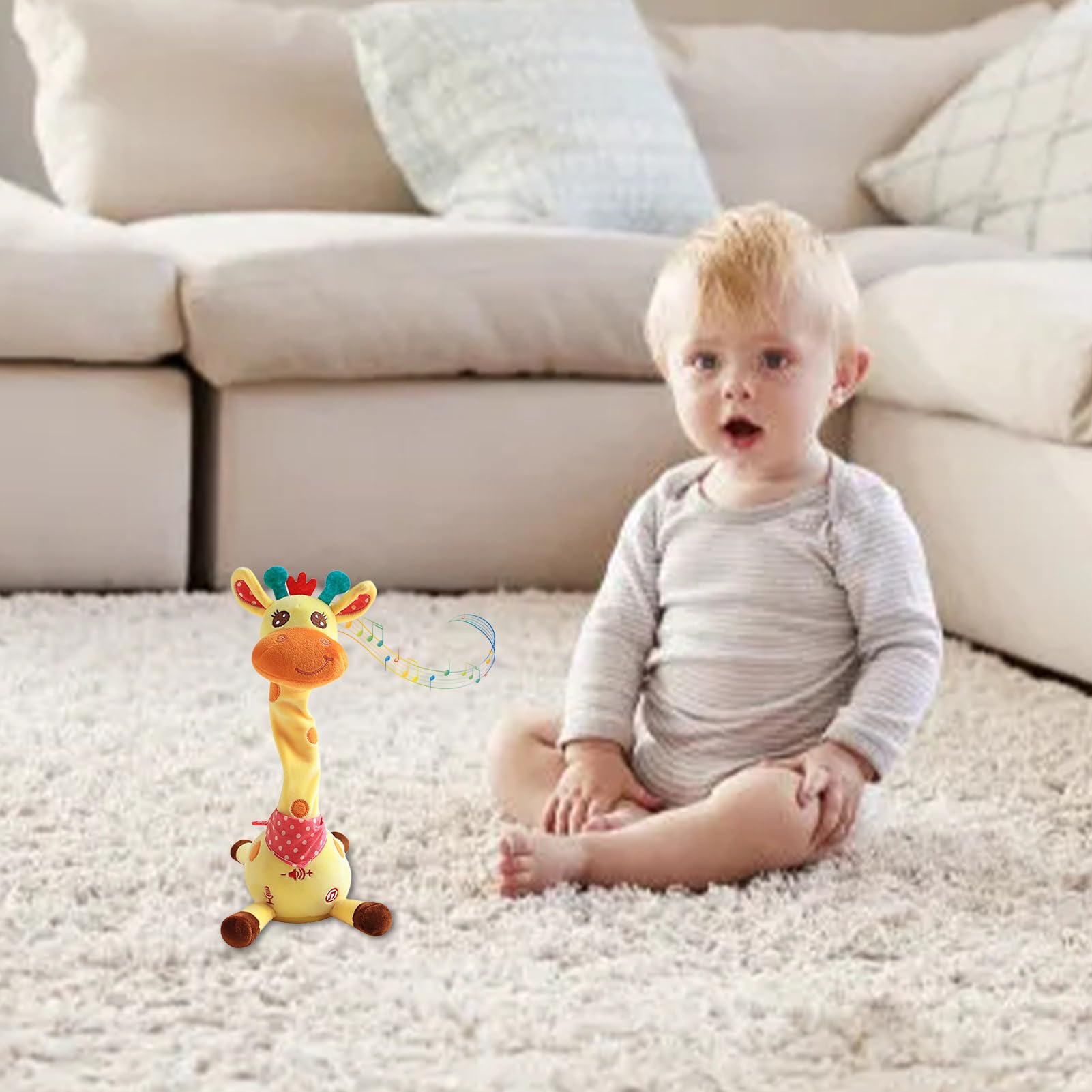 Peluche Girafe Musicale Dansante Et Parlante – Répète Ce Que Vous Dites, Lumières Et USB Rechargeable – Cadeau 18 Mois+ (15x15x32 Cm)