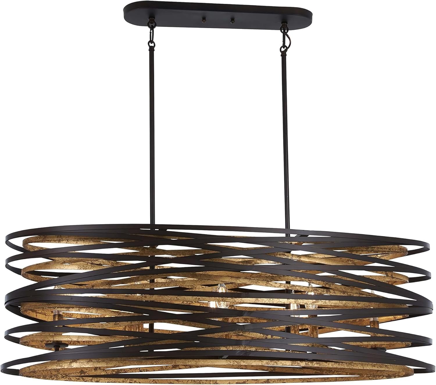 Minka Lavery 4676-111 Vortic Flow Island Chandelier, 8-Light, 480 Total Watts, 15-in H x 12-in W, Dark Bronze with Mosaic Gold Interior