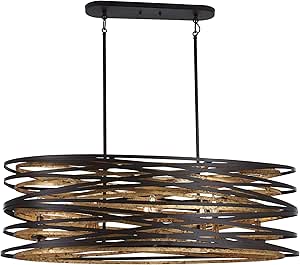 Minka Lavery 4676-111 Vortic Flow Island Chandelier, 8-Light, 480 Total Watts, 15-in H x 12-in W, Dark Bronze with Mosaic Gold Interior