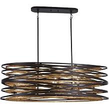 Minka Lavery 4676-111 Vortic Flow Island Chandelier, 8-Light, 480 Total Watts, 15-in H x 12-in W, Dark Bronze with Mosaic Gold Interior