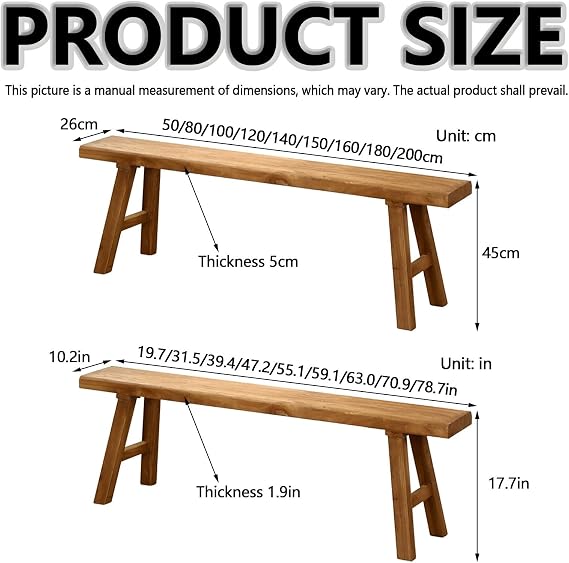 Farmhouse bench for end of bed, entry wood bench indoor rustic skinny dining room wooden