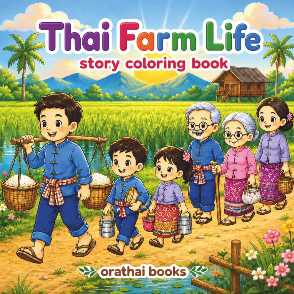 Thai Farm Life: Cozy, Simple, Peaceful and Happy Thai Village Life Coloring Book for Kids, Teens & Adults