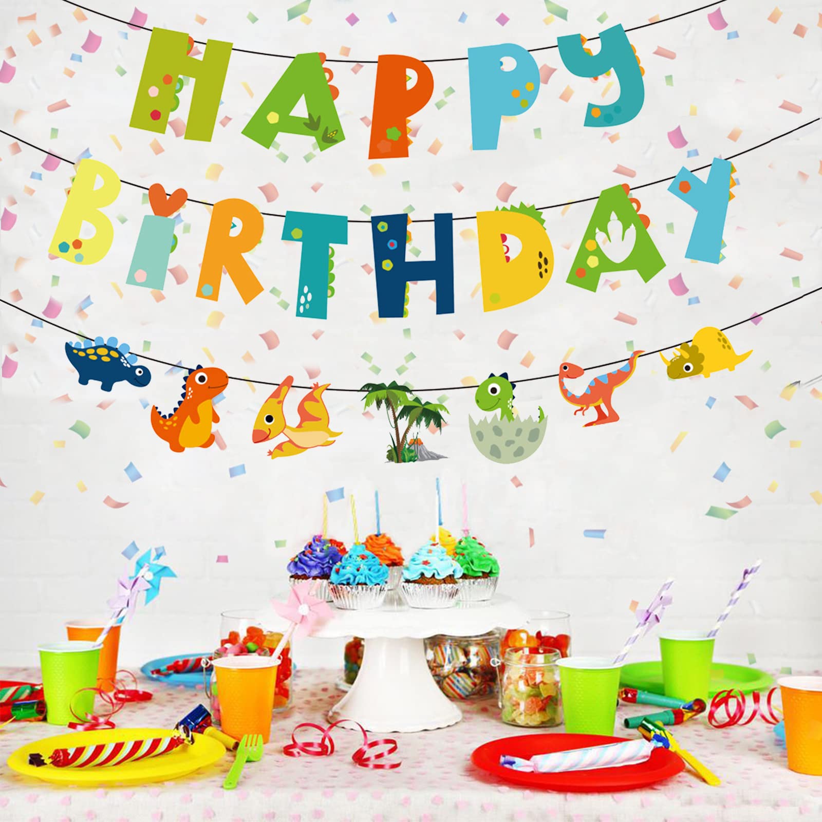 Dinosaurier Geburtstags-Banner 2,4 M Gold Glitter – Für Baby Shower & 1. Geburtstag, Wimpelkette Dekoration