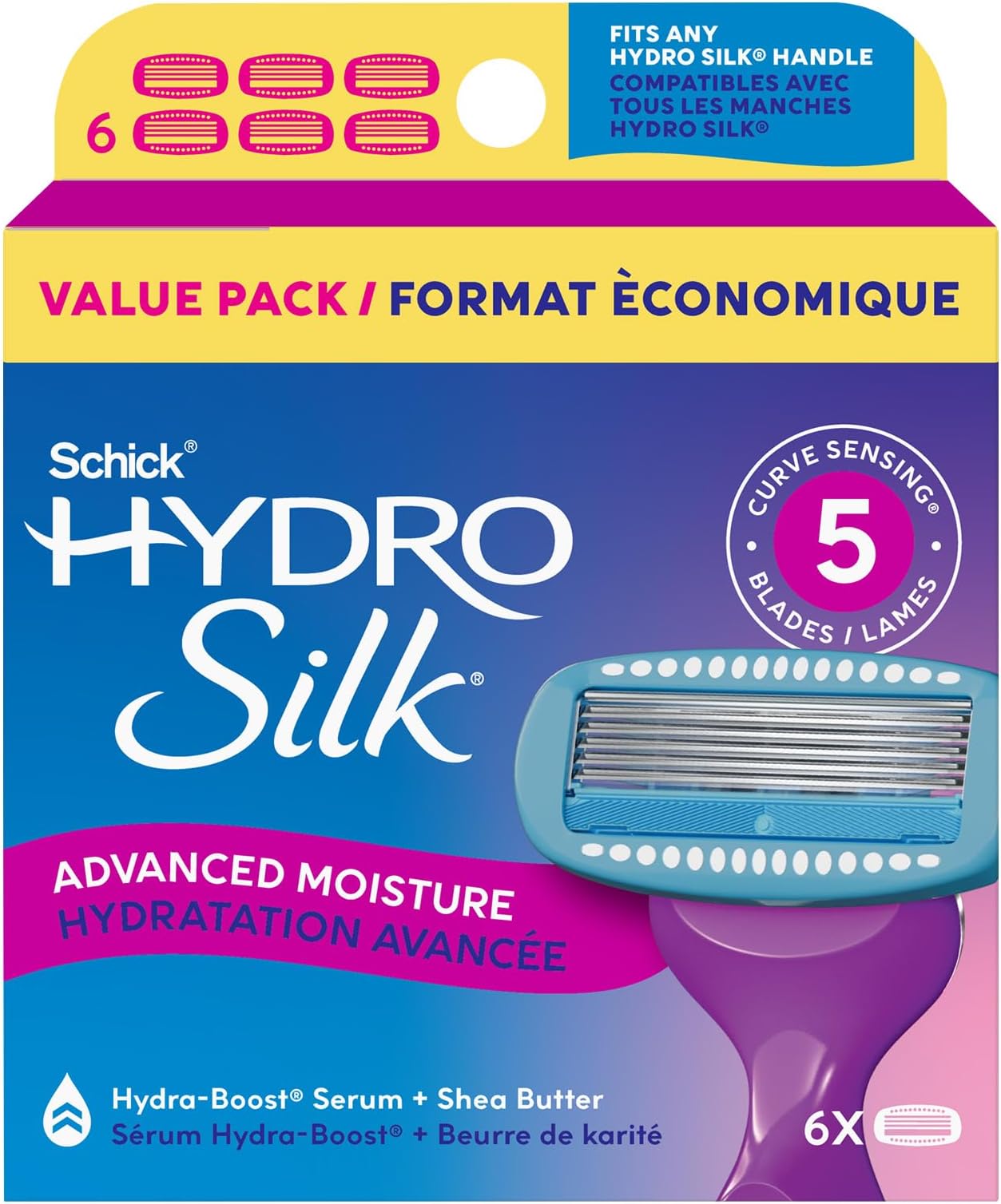 Moisture Razor Blade Refills, 6 Count | 5-Blade Moisturizing Razors for Women | Womens Moisturizing Razor Refills