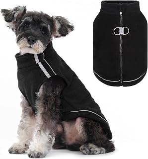 BEAUTYZOO Dog Fleece Vest Sweater Winter Jacket Zip Up Warm Pullover Step-in Dog Clothes with D-Ring Leash Cold Weater Reflective Coat Hoodie for for XS S M Dogs Puppy Cat Boy or Girl, Black Medium