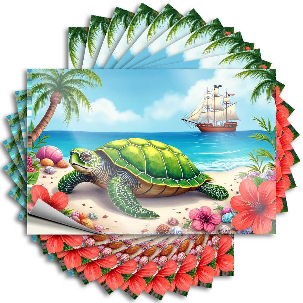 Fzfn Colour Bumper Love Easy Apply | Tropical Paradise With Pirate Ship And Turtle Happy Bumper Peel And Stick(12X18cm)