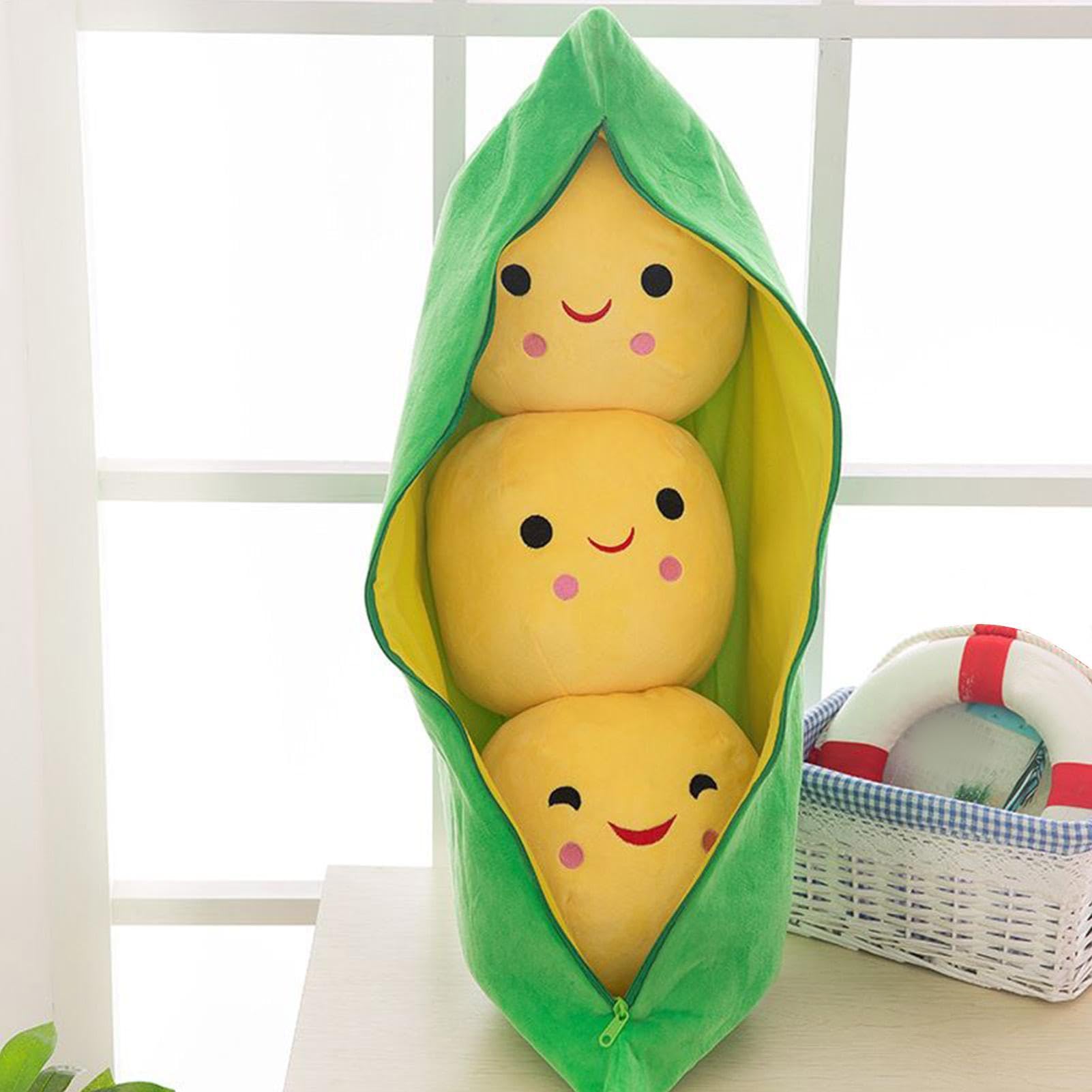 Hasihendy Cute Pea Pod Stuffed Toy, Green Pod Snuggle Plush Toy, Cute Peas Plant Stuffed Cushions, Cartoon Plant Cuddle Snuggle Cushions, Portable Detachable Hug Doll For Kids