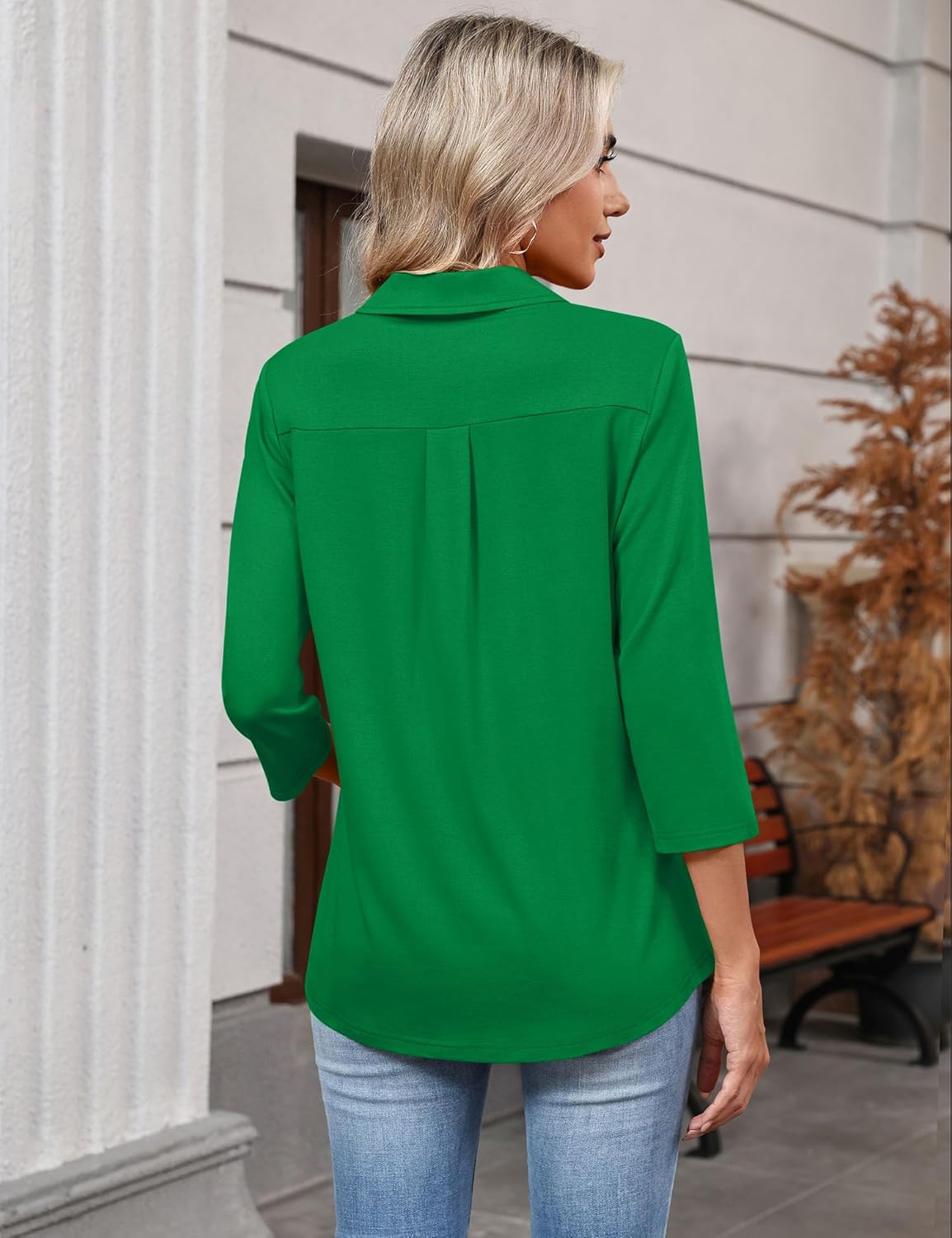 LOMON 3/4 Length Sleeve Womens Tops 2026 Spring Summer Collared Polo Shirts V Neck Casual Basic Polos Tees Shirt - Image 3