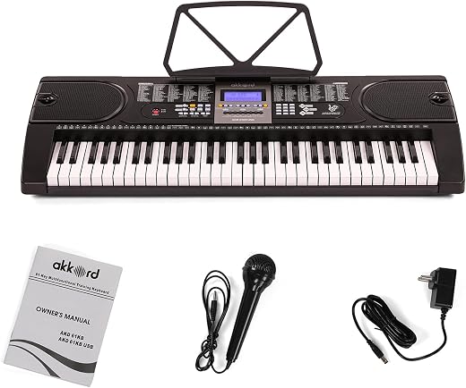 Akkord AKD 61KB 61-Key Octave Electronic Keyboard with adapter- LCD Display| USB Input| Mic |Music Sheet Stand | 255 Rhyth...