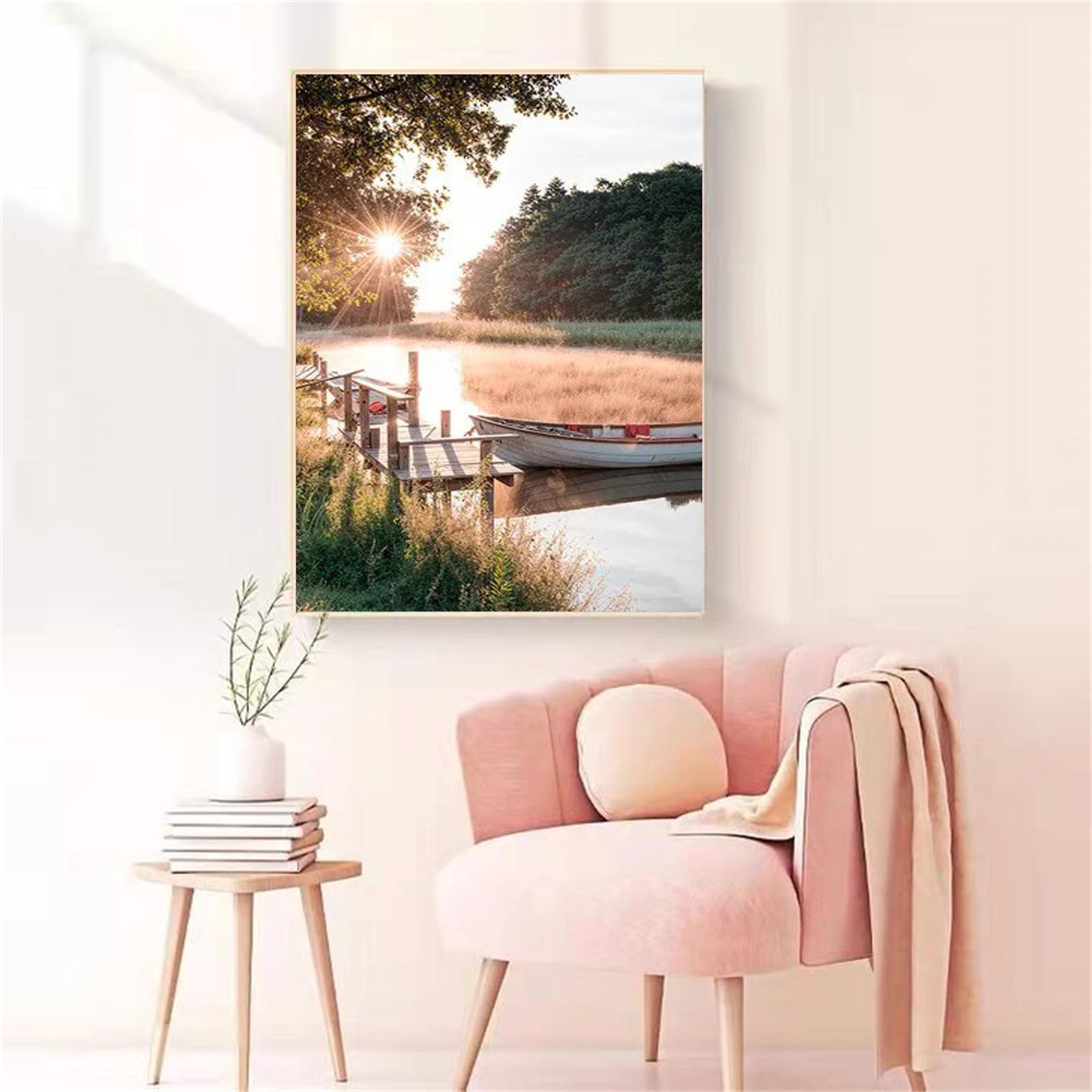 AQCQDQ Juego de 3 pósteres de naturaleza, paisajes modernos, cuadros de pared estéticos verdes, flores de lago, puesta de sol, salón, dormitorio, arte de pared, sin marco, lienzo (40 x 50 cm)