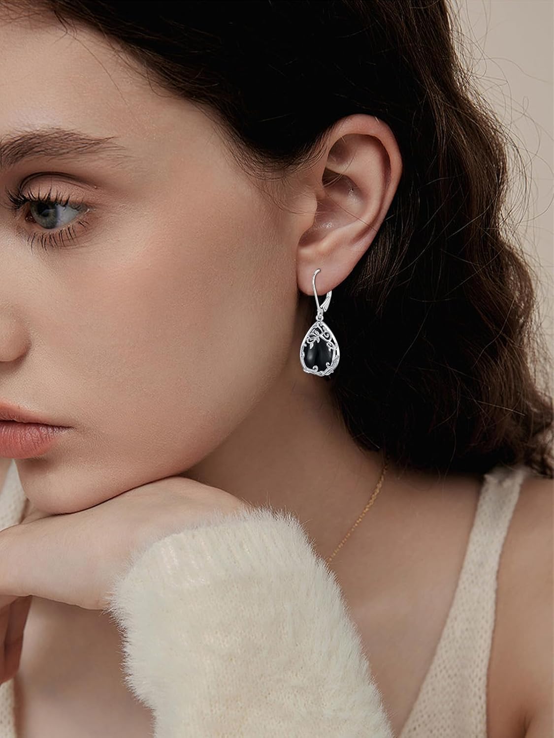 Celtic Filigree Earrings 925 Sterling Silver Teardrop Gemstone Dangle Earrings Fine Jewelry Gifts for Women - Image 2