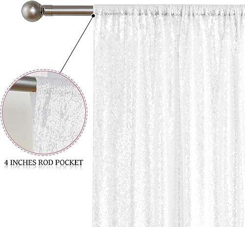 Miniatura 4 de Sugargirl - Cortina de fondo de lentejuelas blancas, 2 paneles de 2 pies x 8 pies, cortinas de fondo brillantes blancas, cortinas de purpurina para