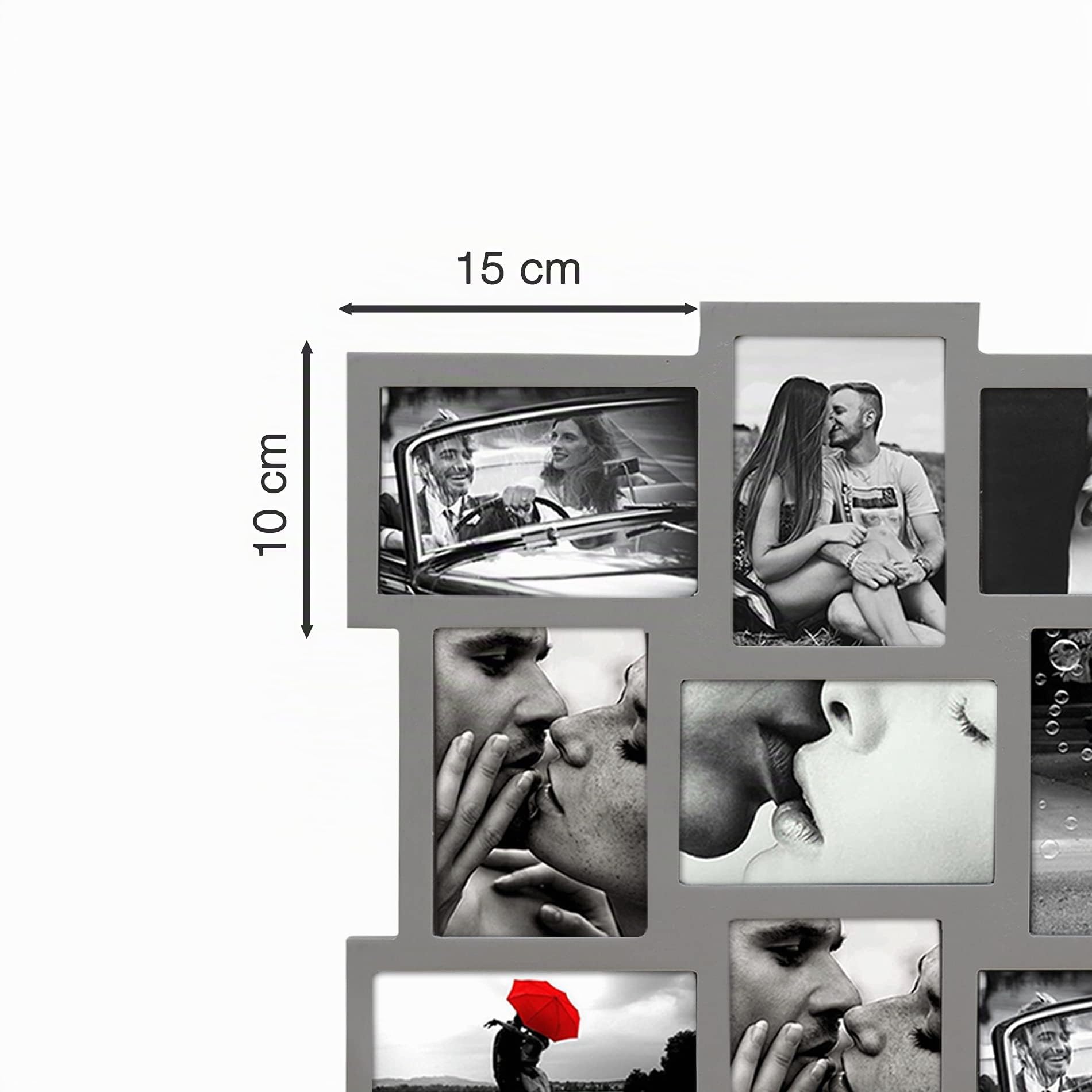 Rebecca Mobili Portafotos Múltiple Marco Para Fotos 10 x 15 Madera MDF Gris Espacio Para 12 Fotos - 47 x 60 x 1,2 cm (A x AN x FON) - Art. RE4880