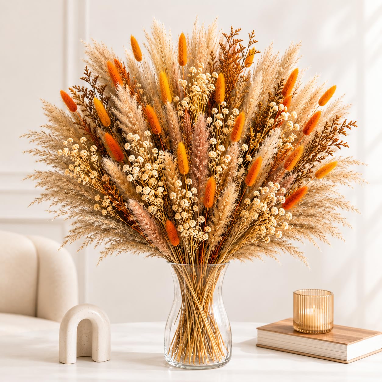 80 Pcs Artificial Pampas Grass, 44cm Dried Flower Bouquet For Autumn Decor