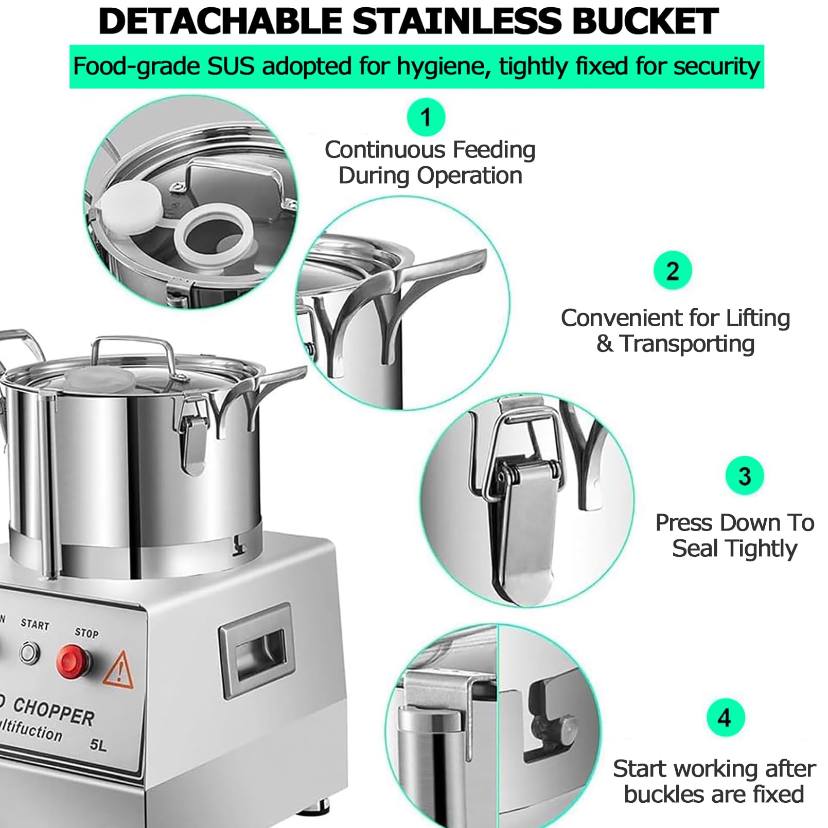 Picadora de Alimentos Comercial de 1400 W, picadora de Verduras eléctrica de Barril de Acero Inoxidable de 15 L para triturar, Picar y Hacer puré Fácil de Limpiar Potente procesador de Alimentos
