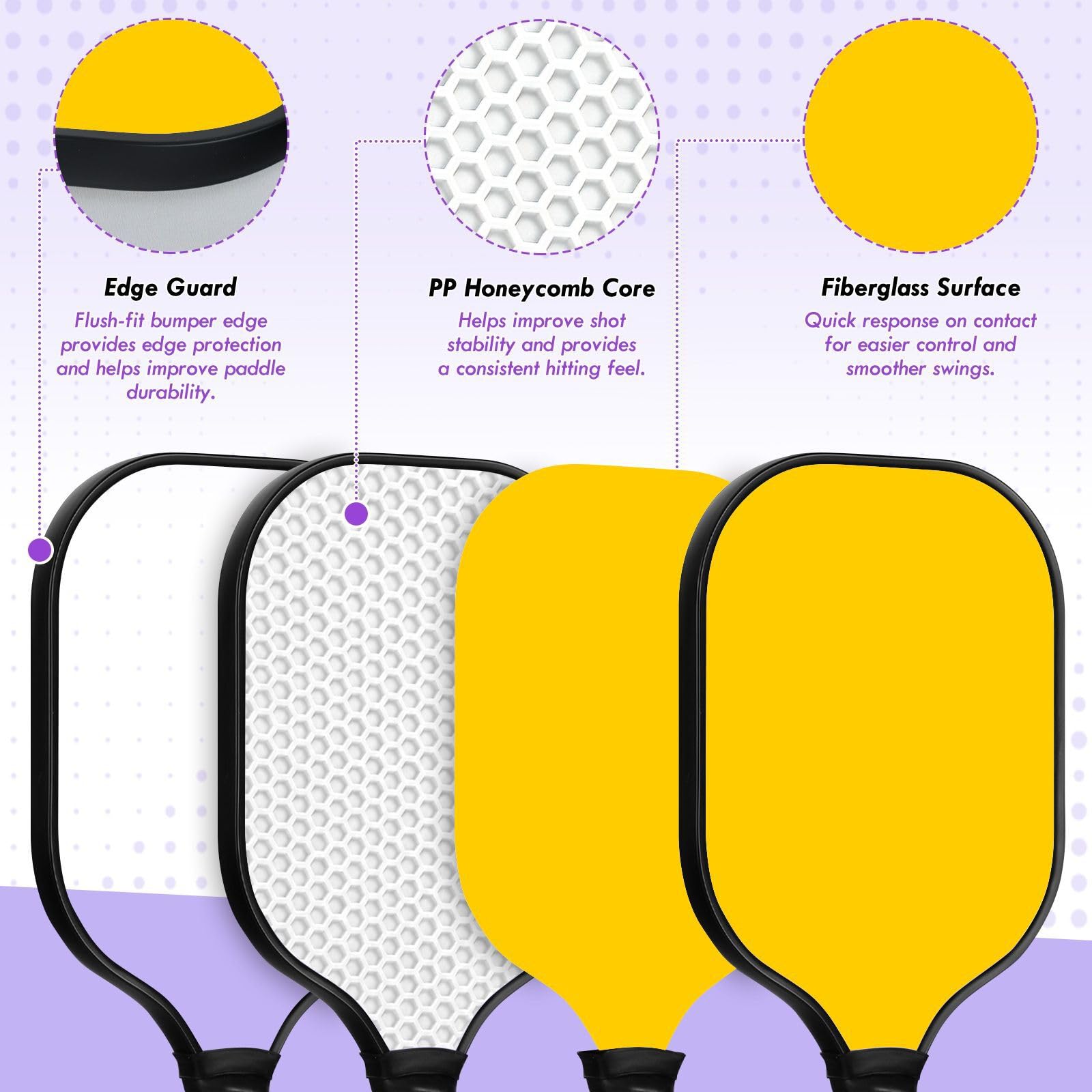 Paleta de pickleball ligera y lisa de color dorado