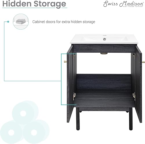 Vista 155 de Swiss Madison Classe - Lavabo de baño de roble de 24 pulgadas incluido