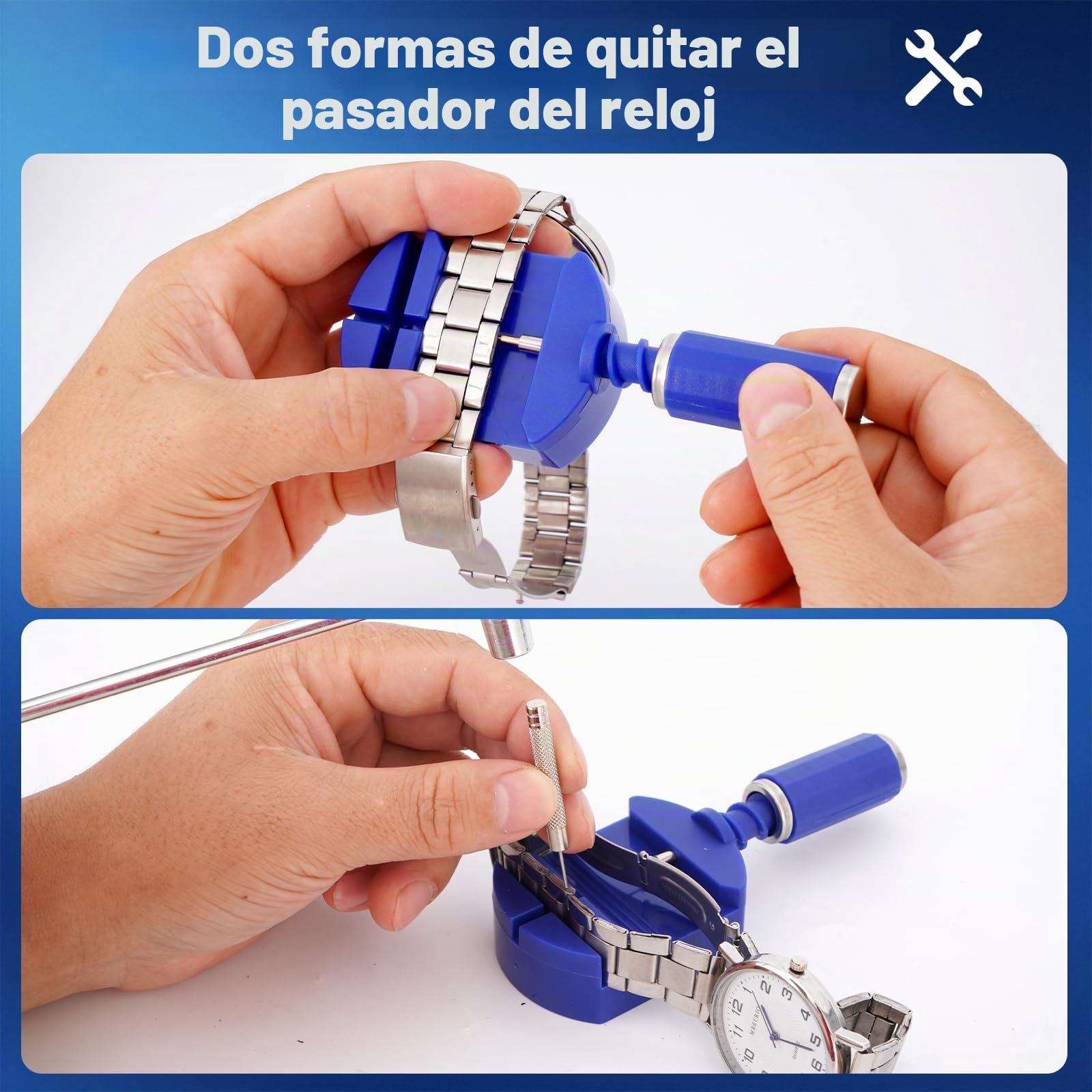 Kit Reparacion Reloj para Ajustar y Acortar Correas, Quitar Eslabones, Pasadores Resorte, Punzón Acero
