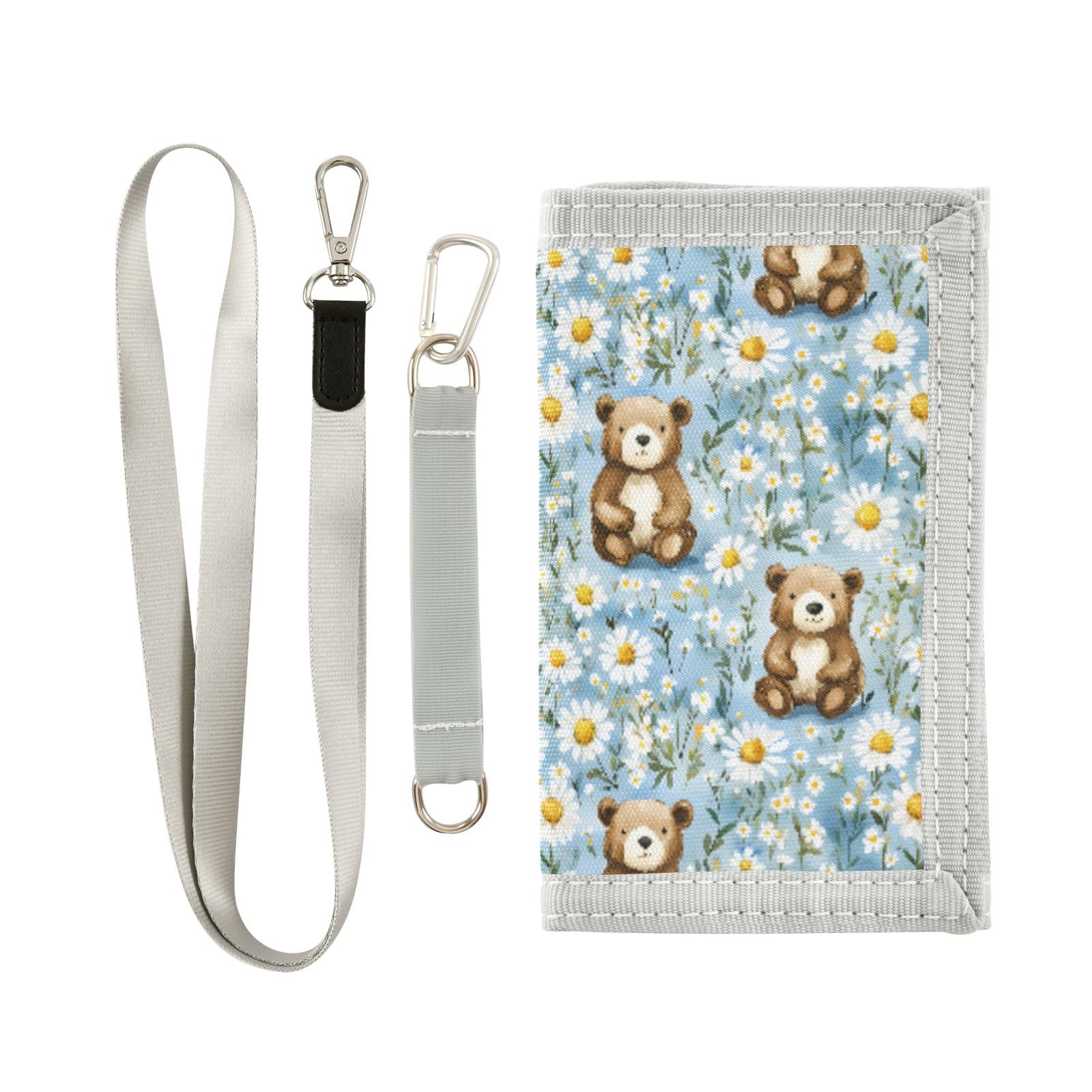 ALAZA Kids Wallets for Boys Girls Toddler Trifold Wallet Children Small Bear Daisy Flower with Zipper Coin Pocket