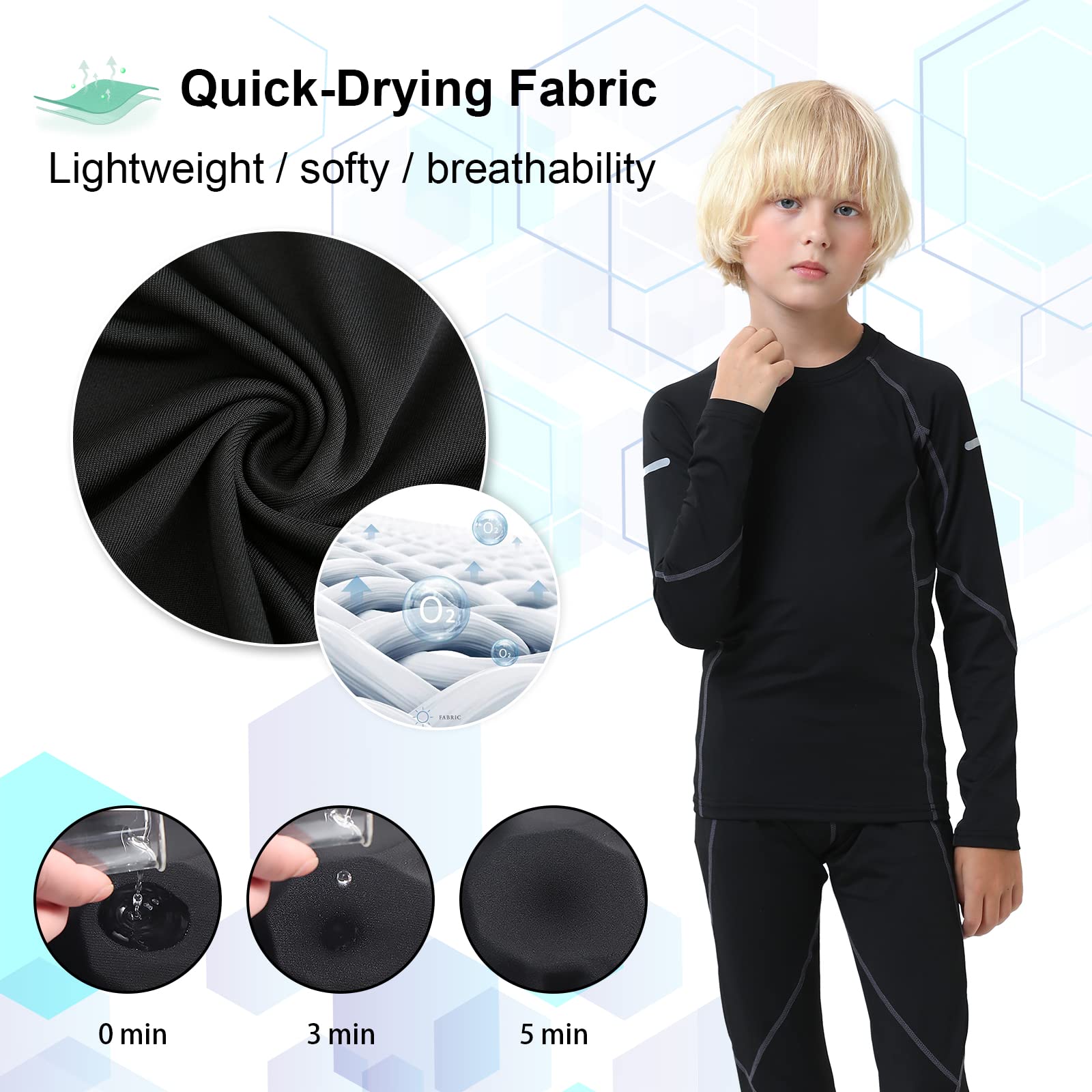 Leeboom Intimo Termico Bambini Traspirante Maglia Termica Bambino Asciugatura Rapida Intimo Funzionale Set da Bambina e Bambino per Running, Sport Invernali